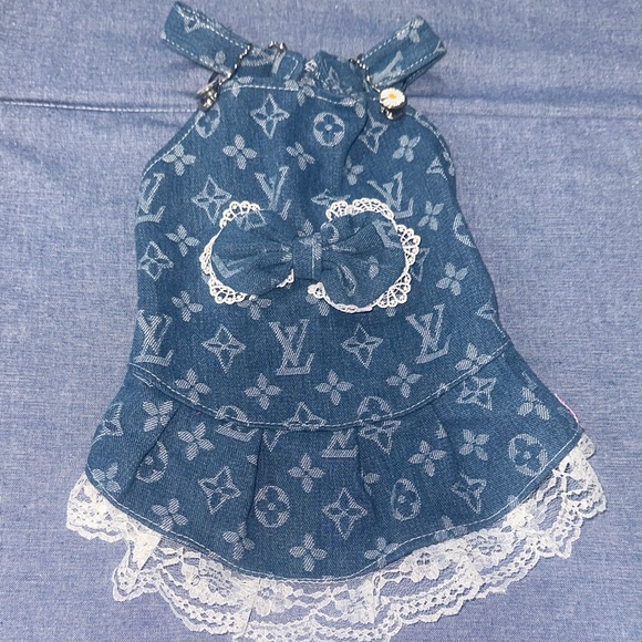 N/A Other - Blue Denim Doggy Dress with Lace Trim